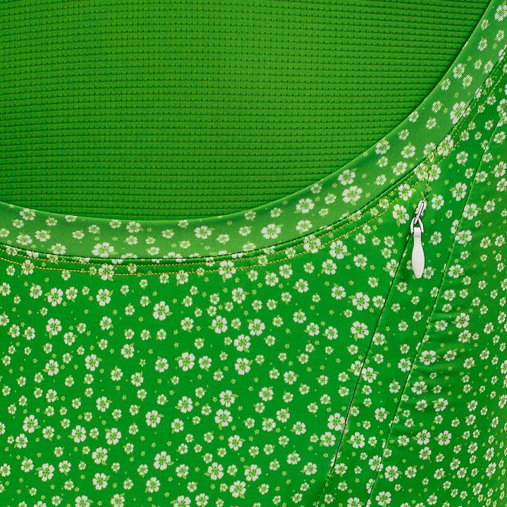 Zippered pocket for a phone or small items in a green sports dress.
