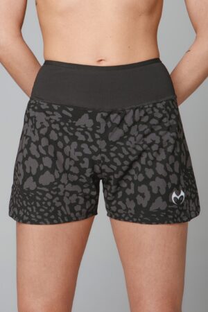 Black and gray running shorts with back pockets. All made of high-performance fabrics.