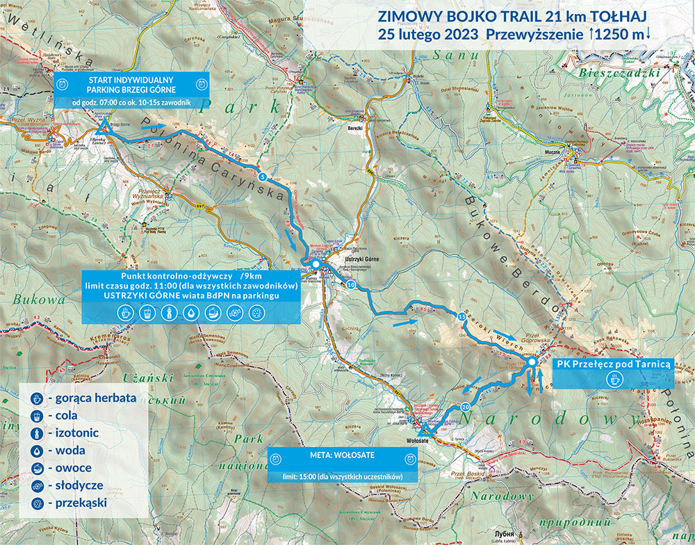 Map of the Zimowy Bojko Trail run.